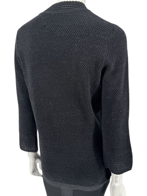Carolina Herrera Black Embellished Open-Knit V-Neck Sweater – Size XL