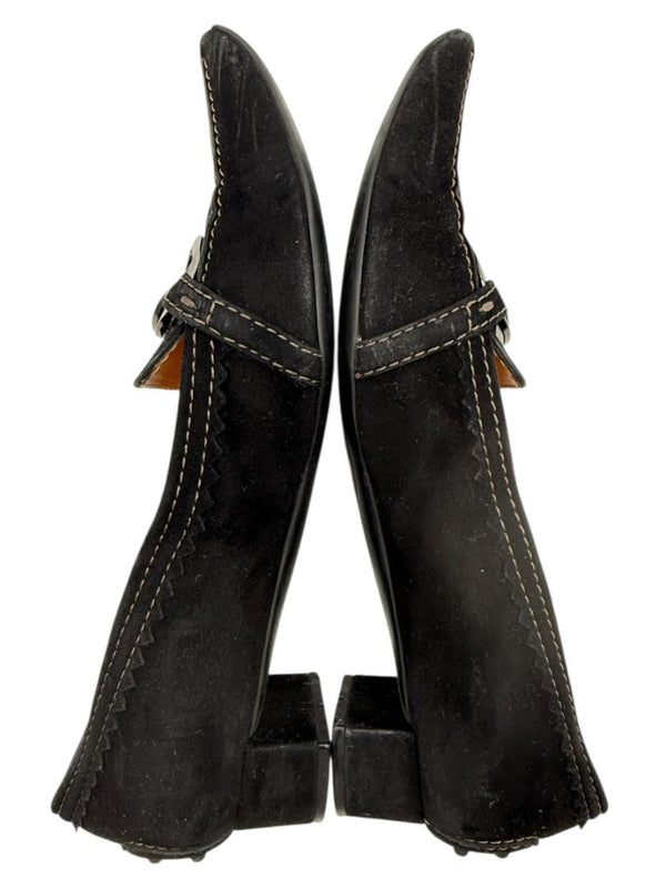 Tod’s Black Suede Chain-Detail Pumps – Size 6.5