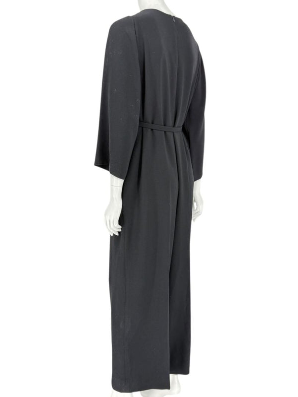 Escada Black Pleated Tie-Neck Belted Jumpsuit – Size EU 46