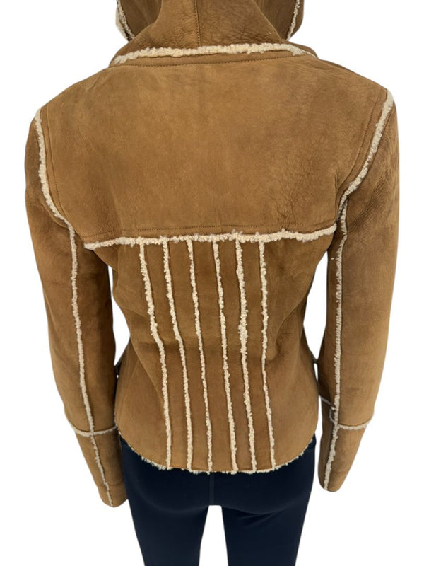 Chanel NWT Fall 2006 Brown Hooded Shearling Jacket -  Size 38
