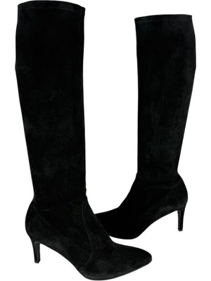 Stuart Weitzman Black Suede Knee-High Heeled Boots – Size 8.5M