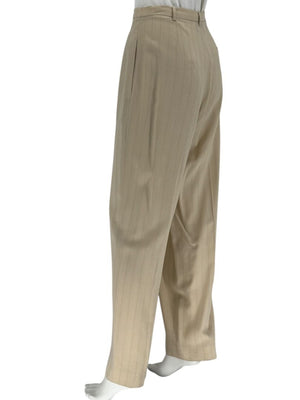 Oscar de la Renta Beige Wide-Leg Pinstripe Trousers – Size 14