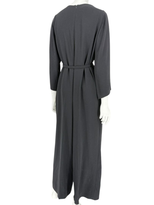 Escada Black Pleated Tie-Neck Belted Jumpsuit – Size EU 46