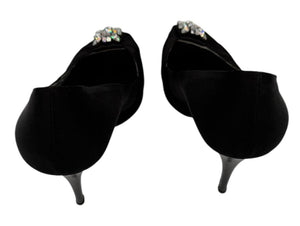 Giuseppe Zanotti Black Satin Crystal Embellished Peep-Toe Heels – Size 41