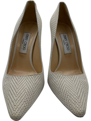 Jimmy Choo Ivory Woven Leather Pointed Toe Pumps – Size 39.5