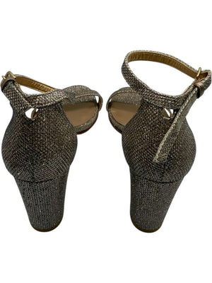 Stuart Weitzman Gold Glitter Ankle-Strap Block Heel Sandals – Size 8.5