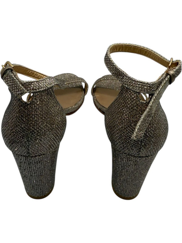 Stuart Weitzman Gold Glitter Ankle-Strap Block Heel Sandals – Size 8.5