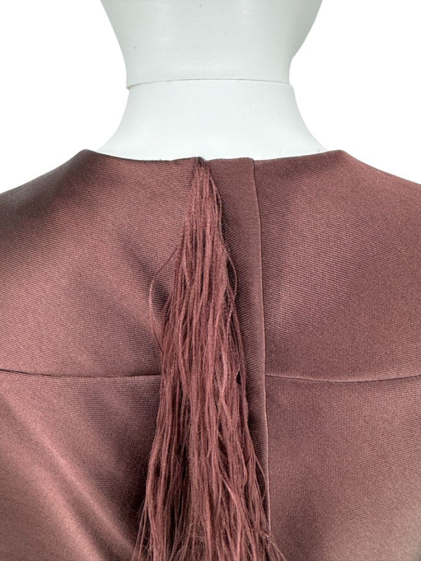 Alexander Wang Mahogany Short Sleeve Top with Fringed Back Detail