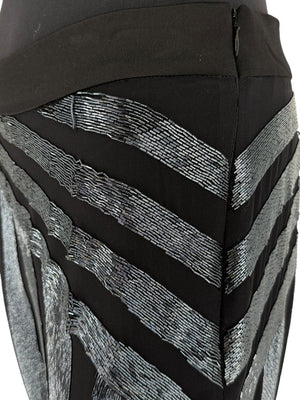 Pamella Roland Black & Silver Sequin-Striped Pants – Large