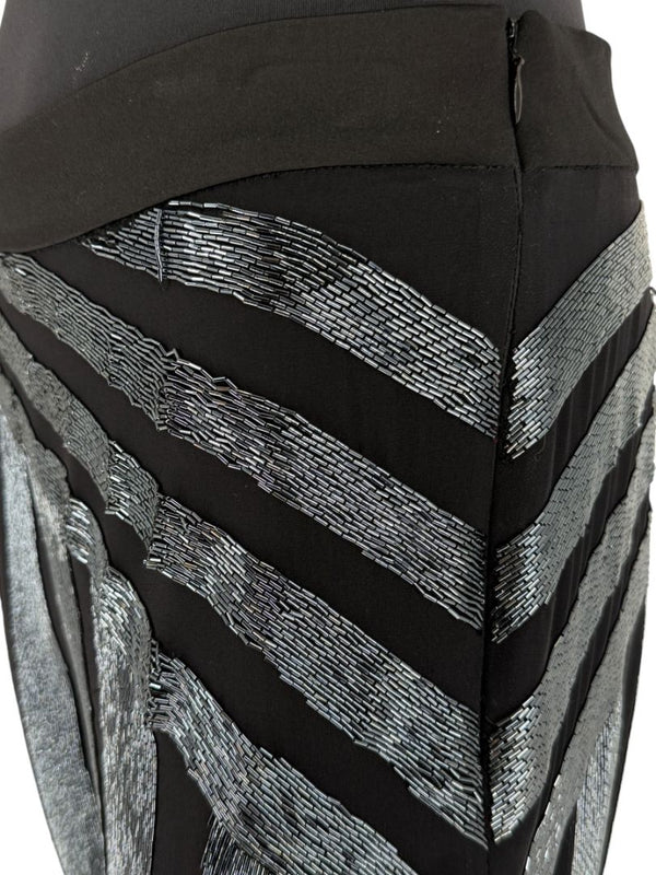 Pamella Roland Black & Silver Sequin-Striped Pants – Large