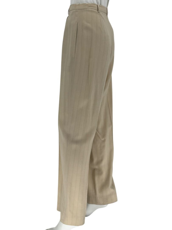 Oscar de la Renta Beige Wide-Leg Pinstripe Trousers – Size 14