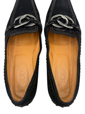 Tod’s Black Suede Chain-Detail Pumps – Size 6.5