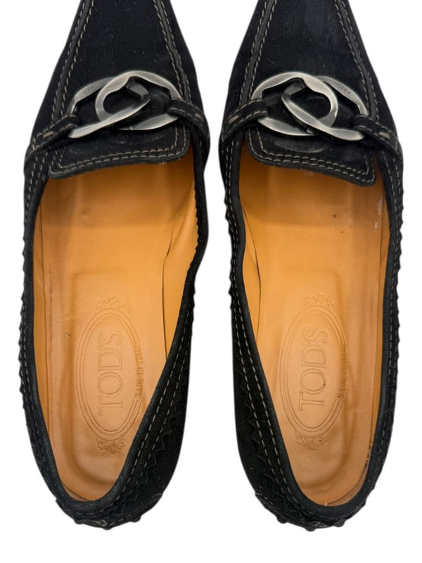 Tod’s Black Suede Chain-Detail Pumps – Size 6.5