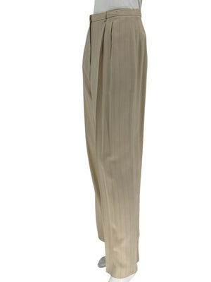 Oscar de la Renta Beige Wide-Leg Pinstripe Trousers – Size 14