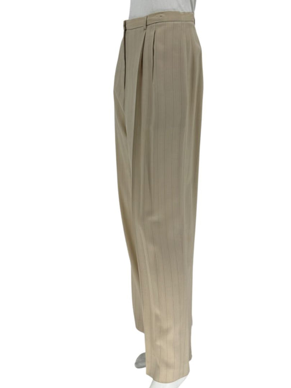 Oscar de la Renta Beige Wide-Leg Pinstripe Trousers – Size 14