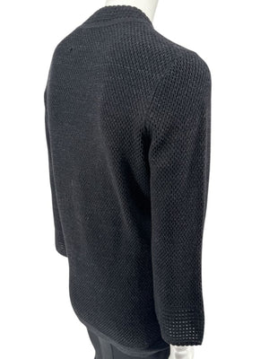 Carolina Herrera Black Embellished Open-Knit V-Neck Sweater – Size XL