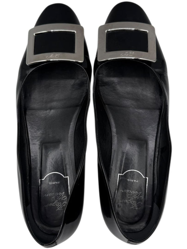 Roger Vivier Black Patent Leather Buckle Flats – Size 40