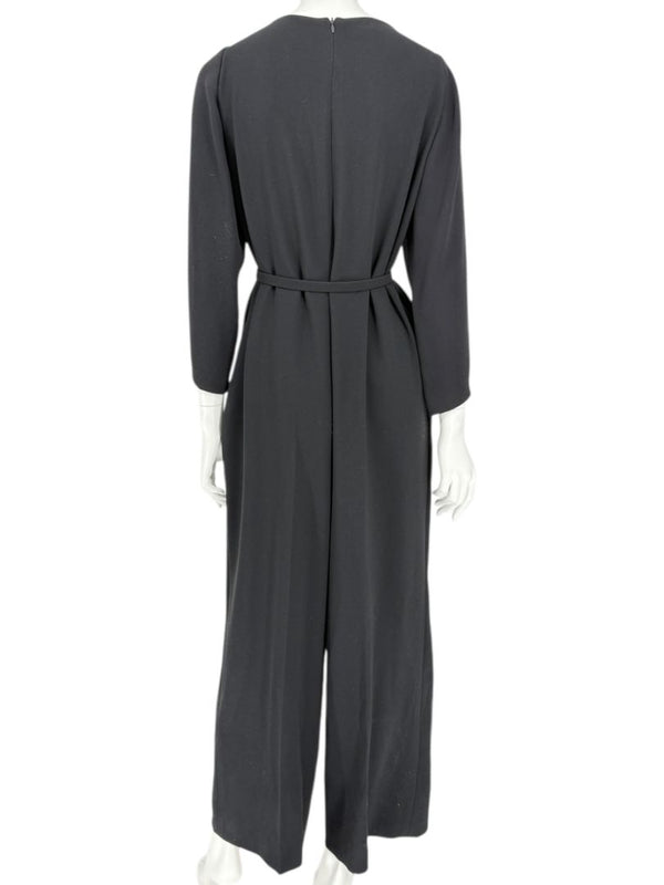 Escada Black Pleated Tie-Neck Belted Jumpsuit – Size EU 46