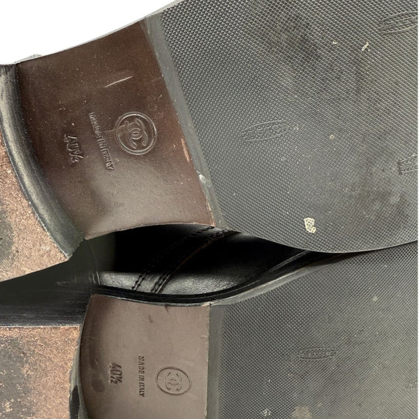 Chanel Black Leather Combat Boots with Knit Cuff – Size 41.5