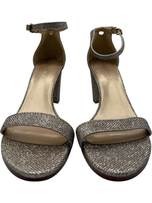 Stuart Weitzman Gold Glitter Ankle-Strap Block Heel Sandals – Size 8.5