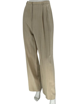 Oscar de la Renta Beige Wide-Leg Pinstripe Trousers – Size 14