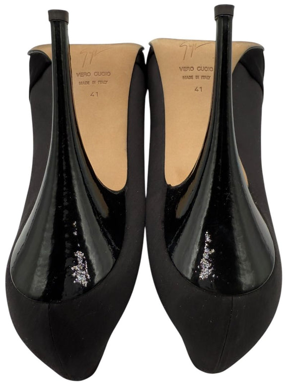 Giuseppe Zanotti Black Satin Crystal Embellished Peep-Toe Heels – Size 41