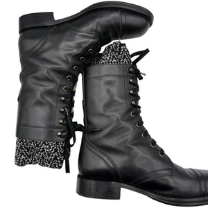 Chanel Black Leather Combat Boots with Knit Cuff – Size 41.5