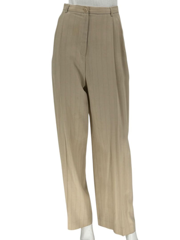 Oscar de la Renta Beige Wide-Leg Pinstripe Trousers – Size 14