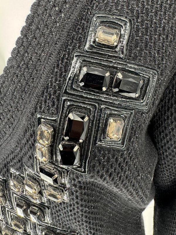 Carolina Herrera Black Embellished Open-Knit V-Neck Sweater – Size XL