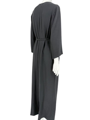 Escada Black Pleated Tie-Neck Belted Jumpsuit – Size EU 46