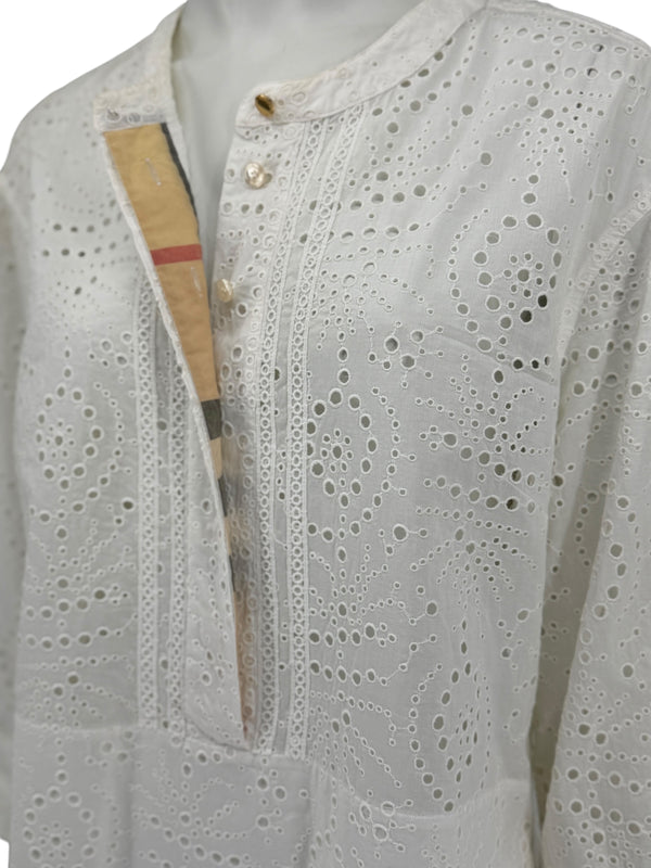 BURBERRY Ivory Broderie Anglaise Cotton Shirt Dress - US 10