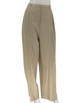 Oscar de la Renta Beige Wide-Leg Pinstripe Trousers – Size 14