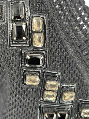 Carolina Herrera Black Embellished Open-Knit V-Neck Sweater – Size XL