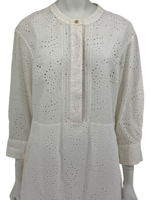 BURBERRY Ivory Broderie Anglaise Cotton Shirt Dress - US 10