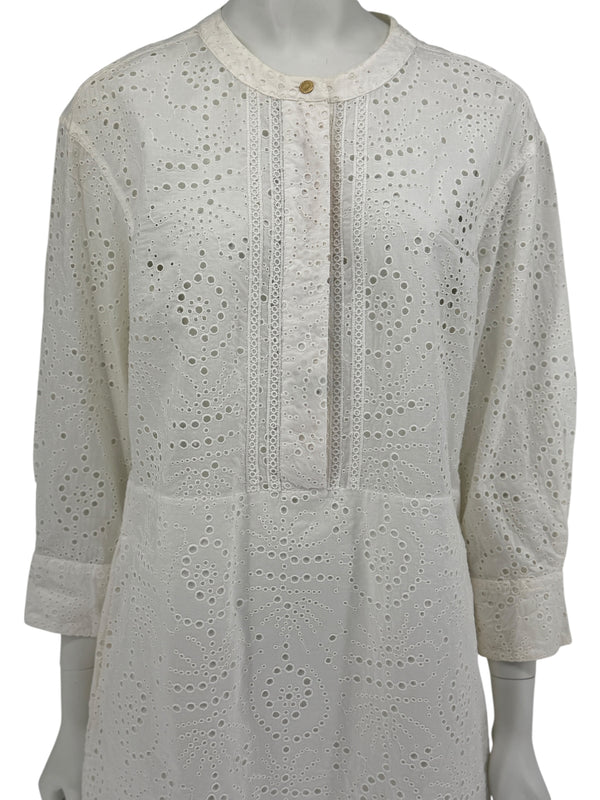 BURBERRY Ivory Broderie Anglaise Cotton Shirt Dress - US 10