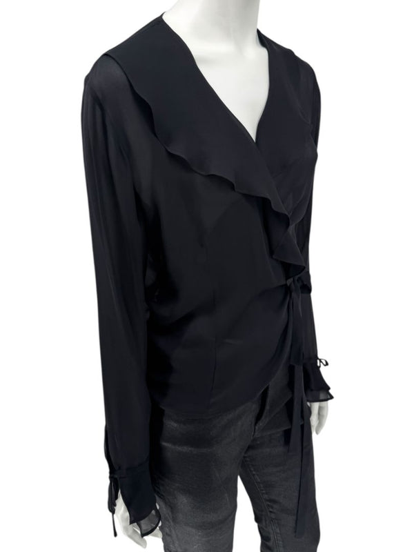 Ron Leal Black Sheer Wrap Blouse – Size 6 US / 42 IT