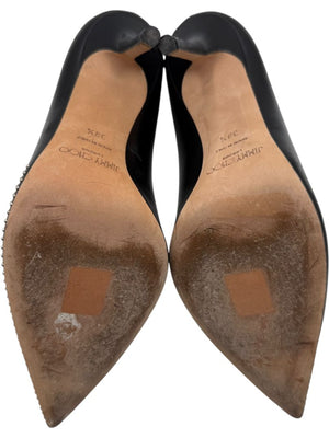 JIMMY CHOO Black Leather Studded Pointed Toe Pumps – Size 39.5