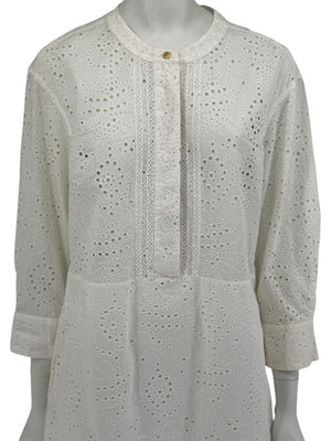 BURBERRY Ivory Broderie Anglaise Cotton Shirt Dress - US 10