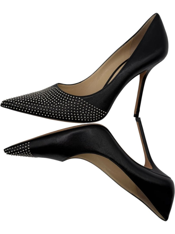 JIMMY CHOO Black Leather Studded Pointed Toe Pumps – Size 39.5