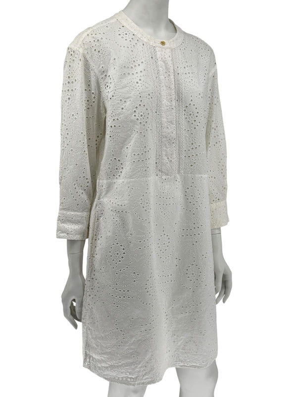 BURBERRY Ivory Broderie Anglaise Cotton Shirt Dress - US 10