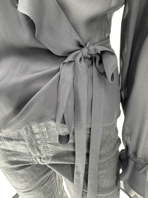 Ron Leal Black Sheer Wrap Blouse – Size 6 US / 42 IT