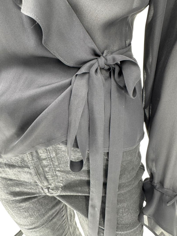 Ron Leal Black Sheer Wrap Blouse – Size 6 US / 42 IT