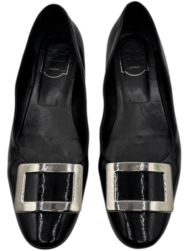 Roger Vivier Black Patent Leather Buckle Flats – Size 40