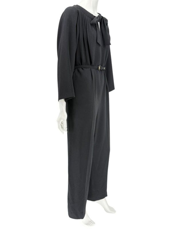 Escada Black Pleated Tie-Neck Belted Jumpsuit – Size EU 46