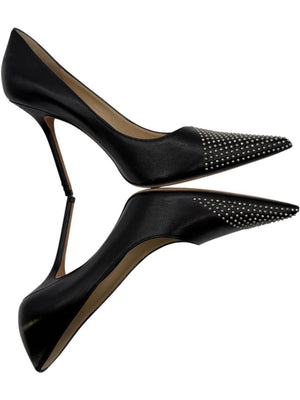 JIMMY CHOO Black Leather Studded Pointed Toe Pumps – Size 39.5