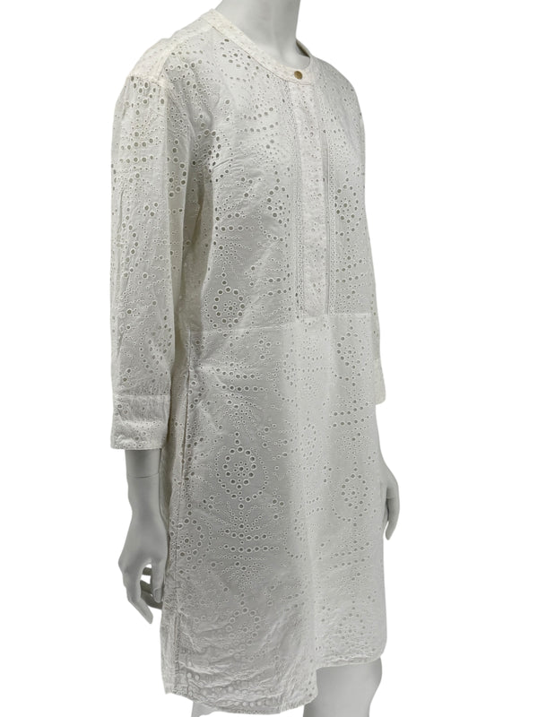 BURBERRY Ivory Broderie Anglaise Cotton Shirt Dress - US 10
