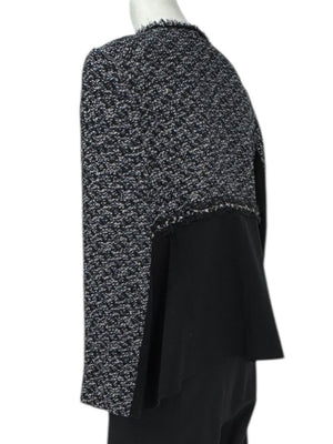 Escada Navy Bouclé & Crepe Zip-Front Jacket – Size 46