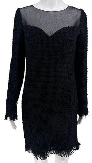 Chanel Runway Fall 2010 Black Wool Tweed Illusion Neckline Dress – Size 38
