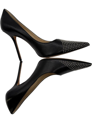 JIMMY CHOO Black Leather Studded Pointed Toe Pumps – Size 39.5