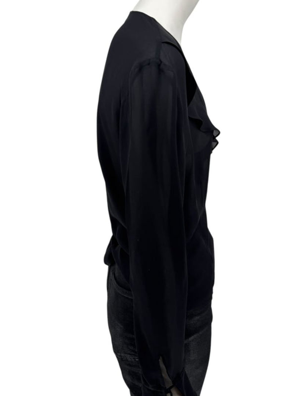 Ron Leal Black Sheer Wrap Blouse – Size 6 US / 42 IT